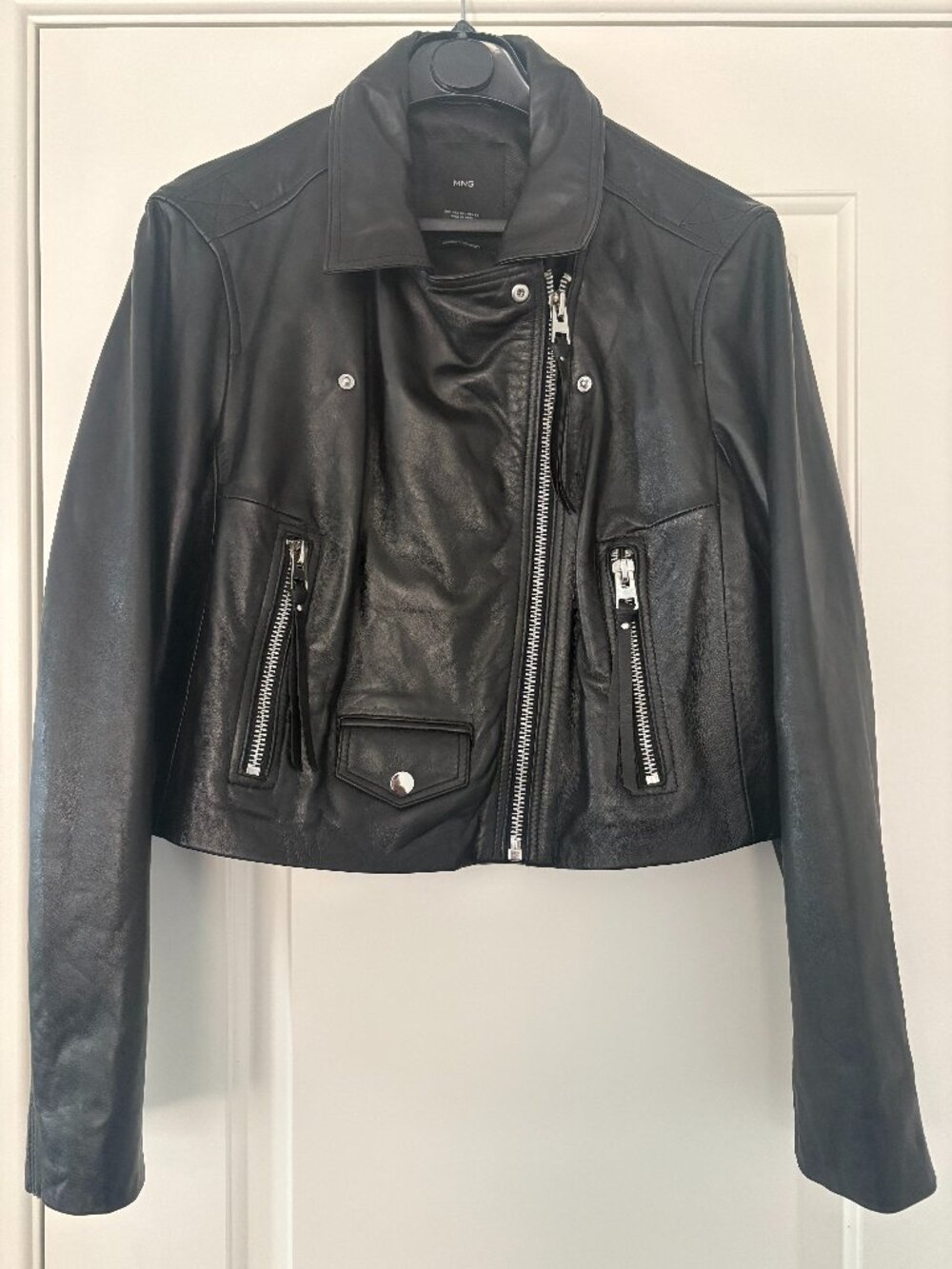 Mango Cropped Leather Moto Jacket